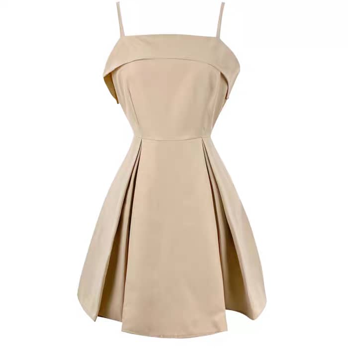 Sleeveless Fit-and-Flare Dress with Structured Pleats ‖ 立体剪裁无袖吊带连衣裙 KR0290421