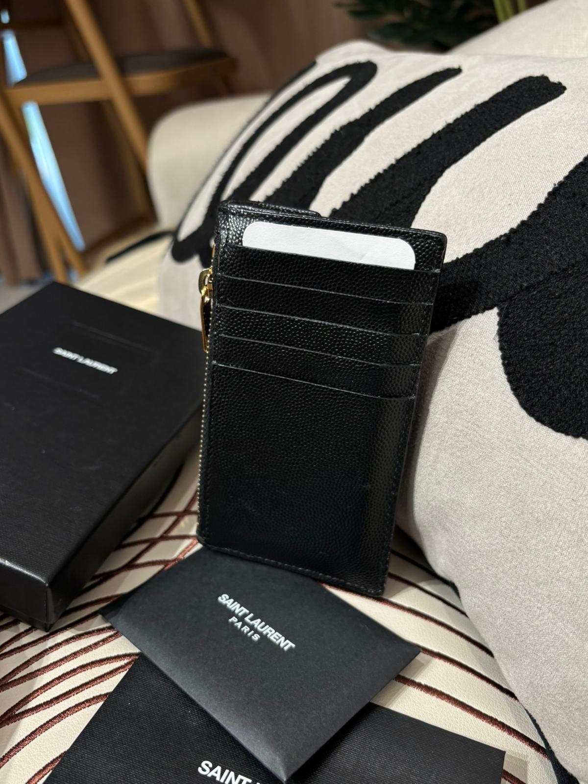 Ysl card holder zip wallet 黑色荔枝牛皮 100%Authentic ,98%new ✅專門店收據✅證書✅盒