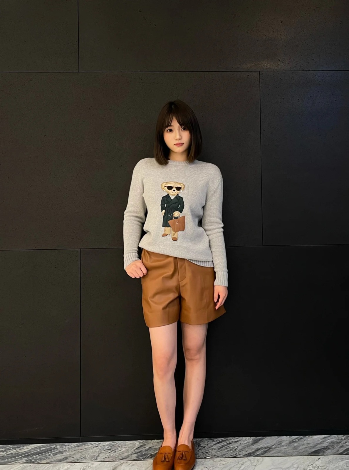 【頂級原單】Ralph Lauren 灰色墨鏡小熊針織衫