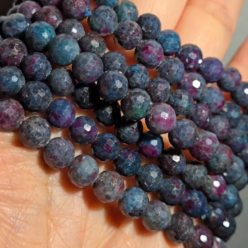 Ruby in kyanite faceted bead bracelets with UV, smaller beads - RBY146