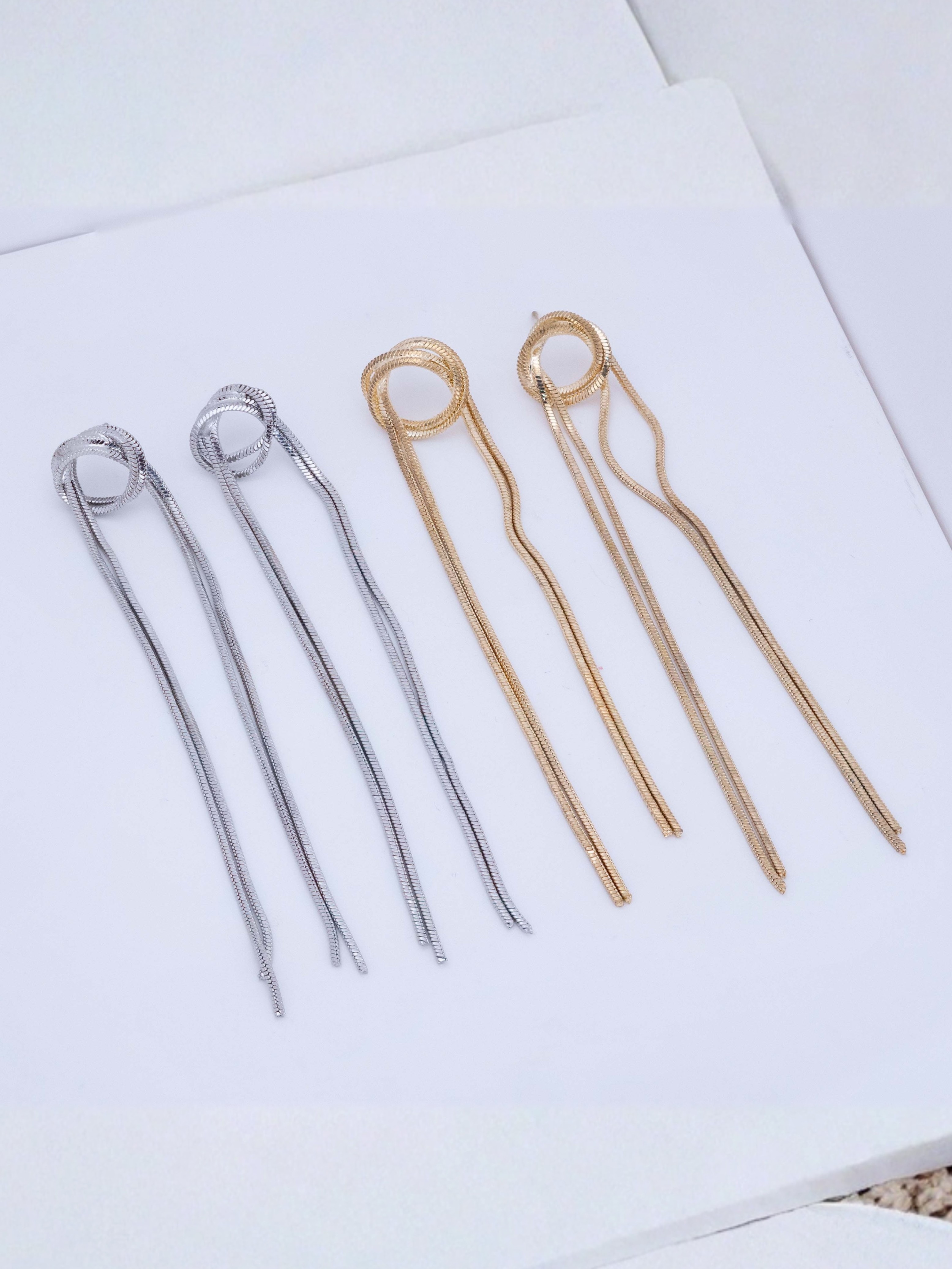 Double Line Loop Drop Stud Earrings