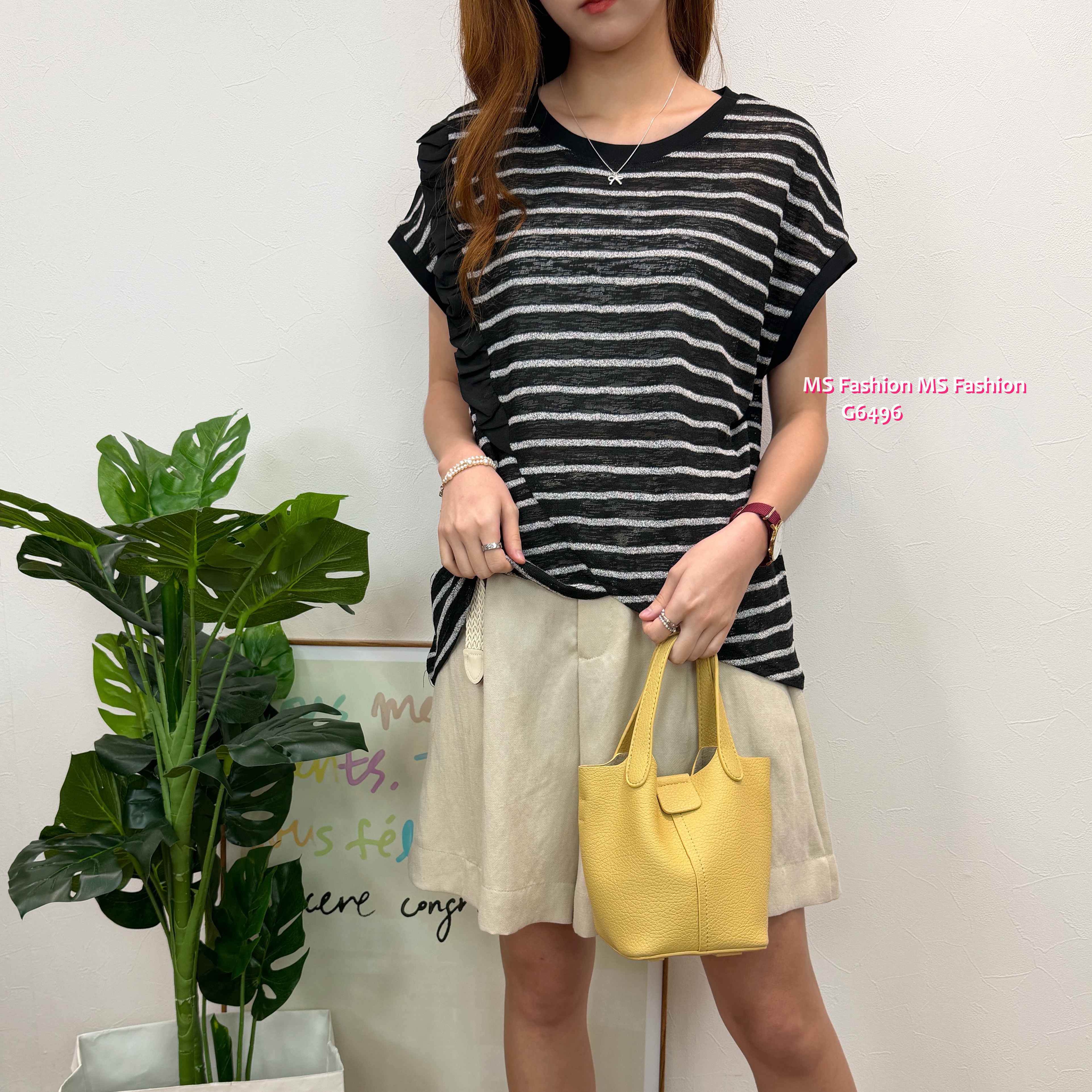 G6496 特色衫腳拼ruffle top