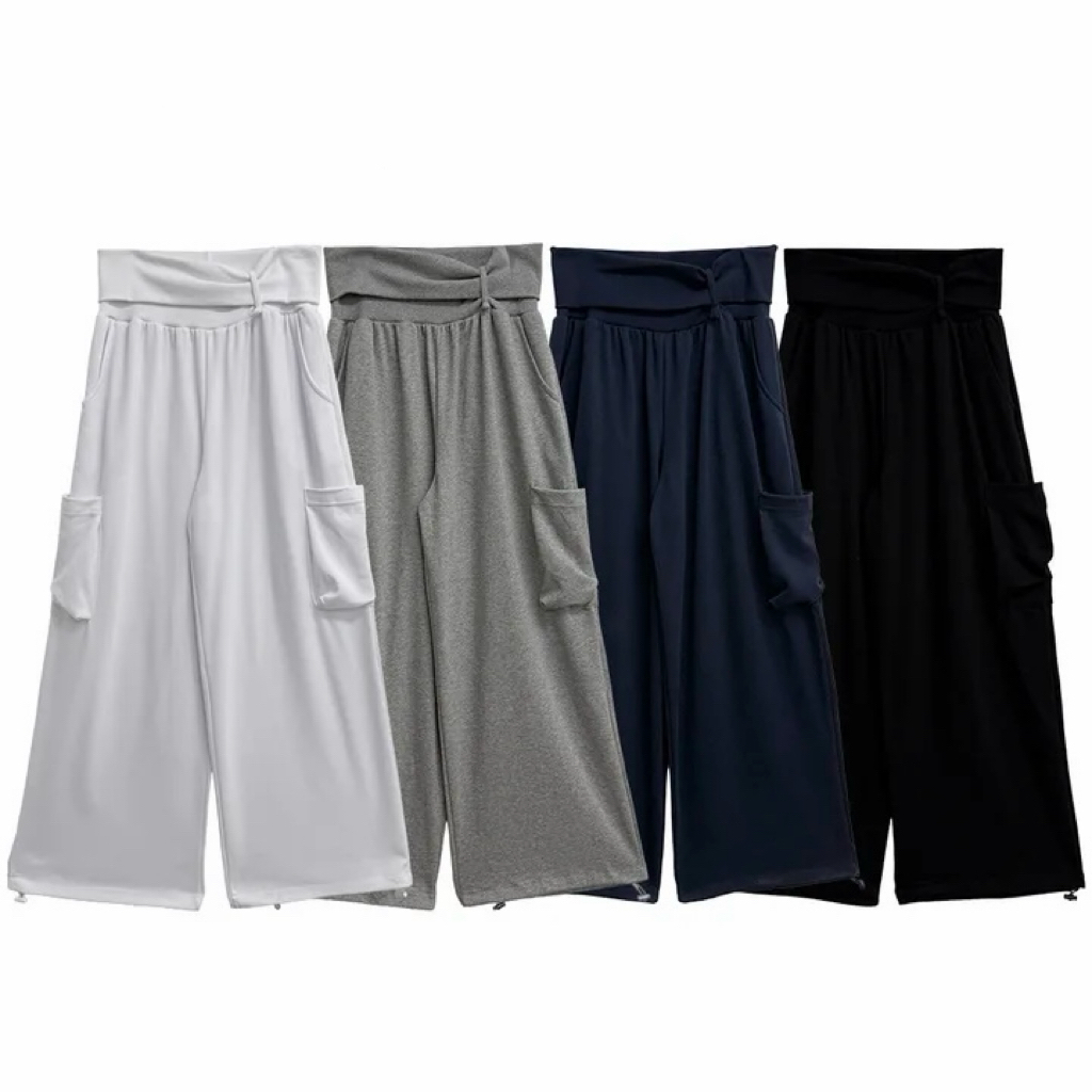 Folded Waist Wide Leg Cargos