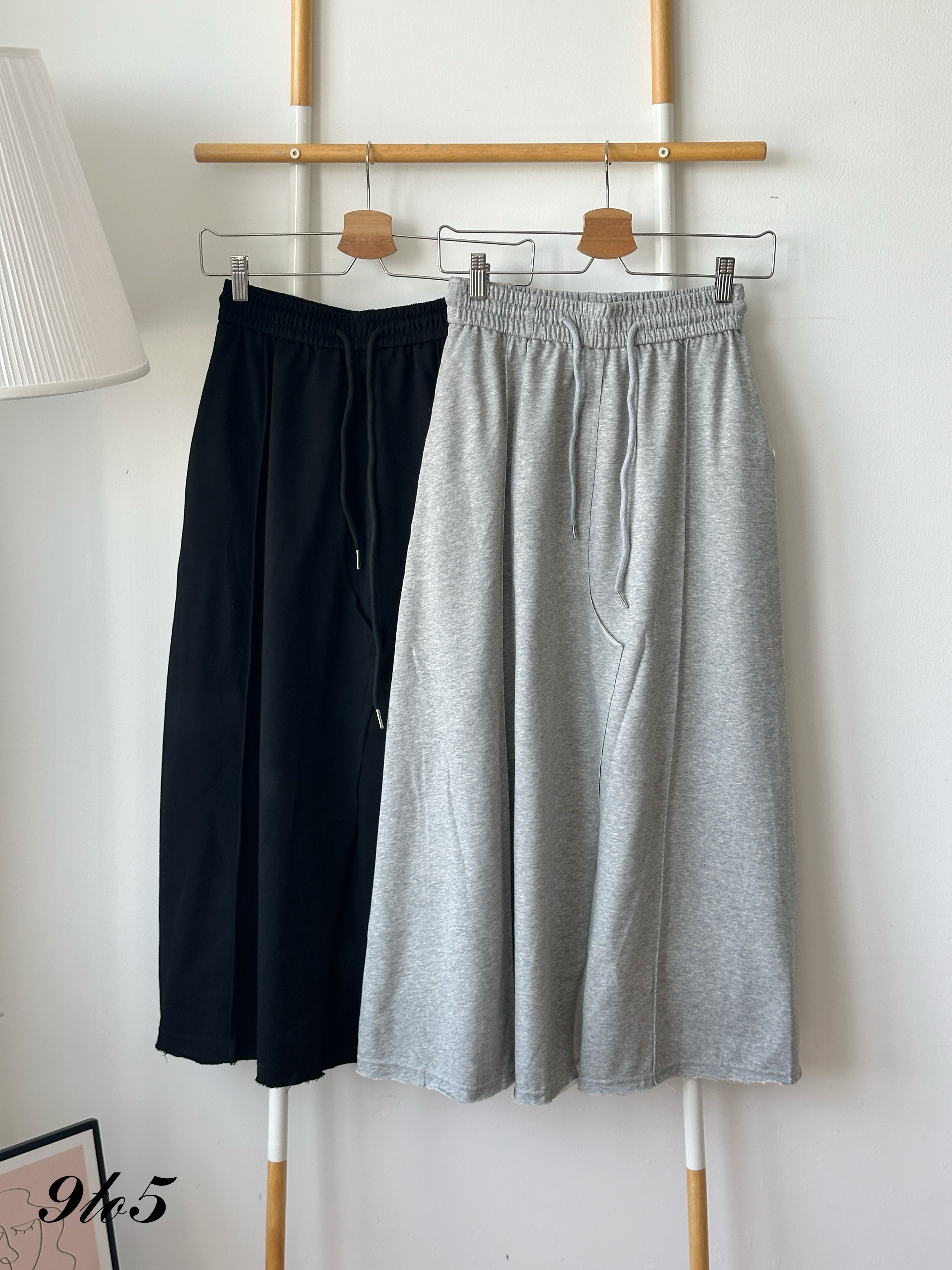 S1921 Drawstring Long Skirt - Black & Grey