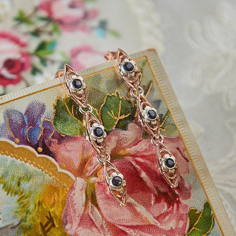 Italian Handcrafted Long Drape Genuine Sapphire Gold Plated Over Silver Floral Pierce Earrings(NHMA11)