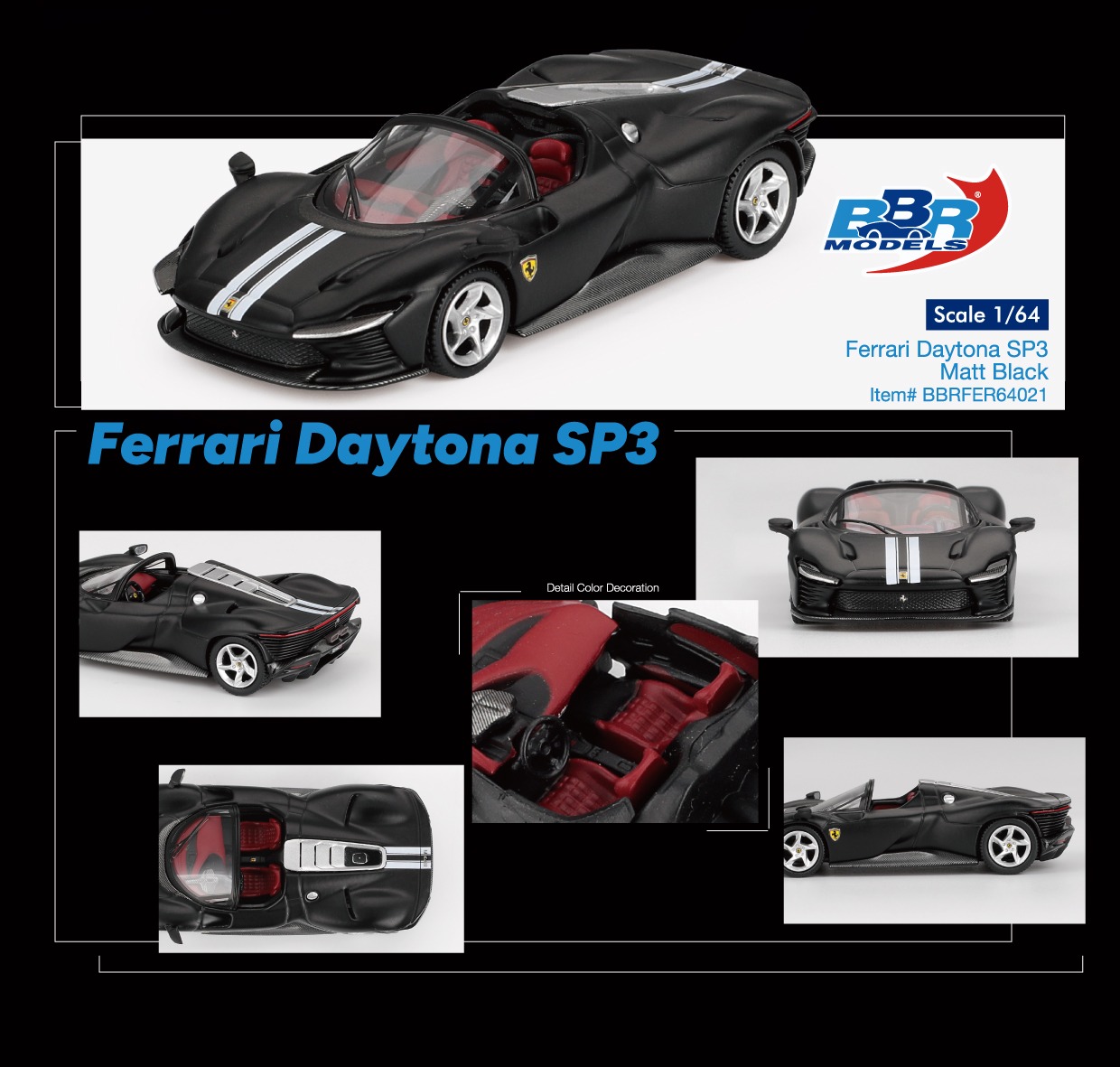 BBR Models 1/64 Ferrari Daytona SP3 Matt Black - BBRFER64021