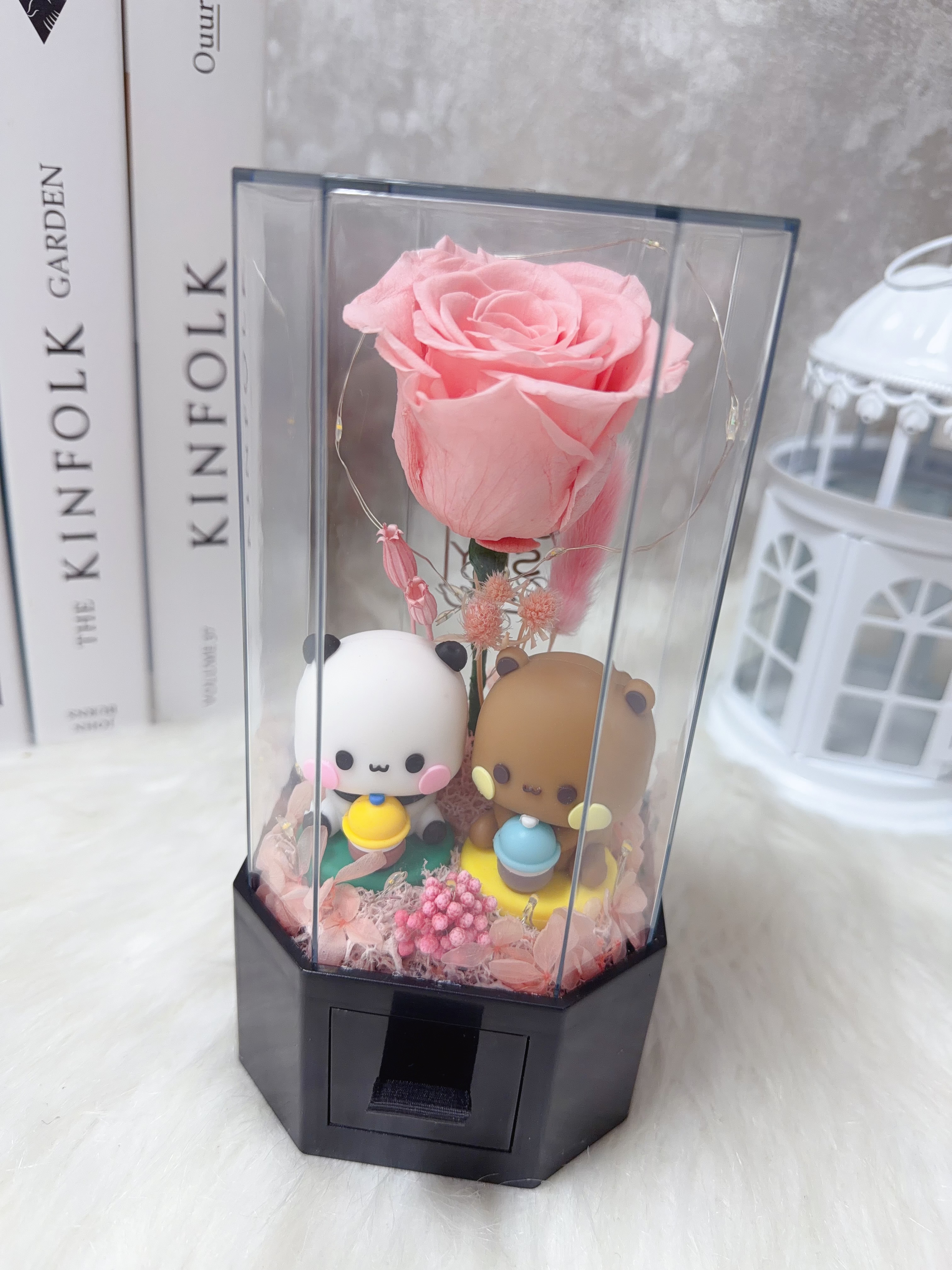 一二布布粉紅玫瑰永生花細花盒