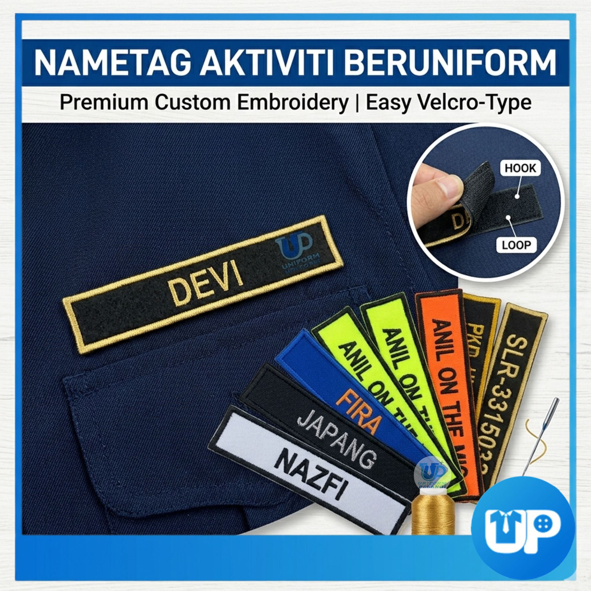 Nametag Sulam Velcro Strap (2.5cm x 12.5cm) Aktiviti Beruniform Embroidery Nametag