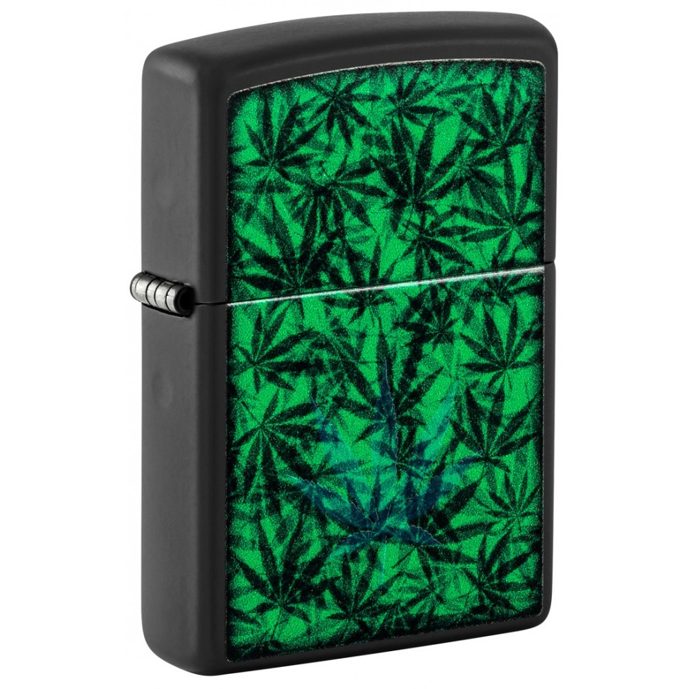 Zippo 48736 黑光發光打火機 – 黑啞光隱藏葉設計 Black Light Glow Lighter – Black Matte Hidden Leaf Design