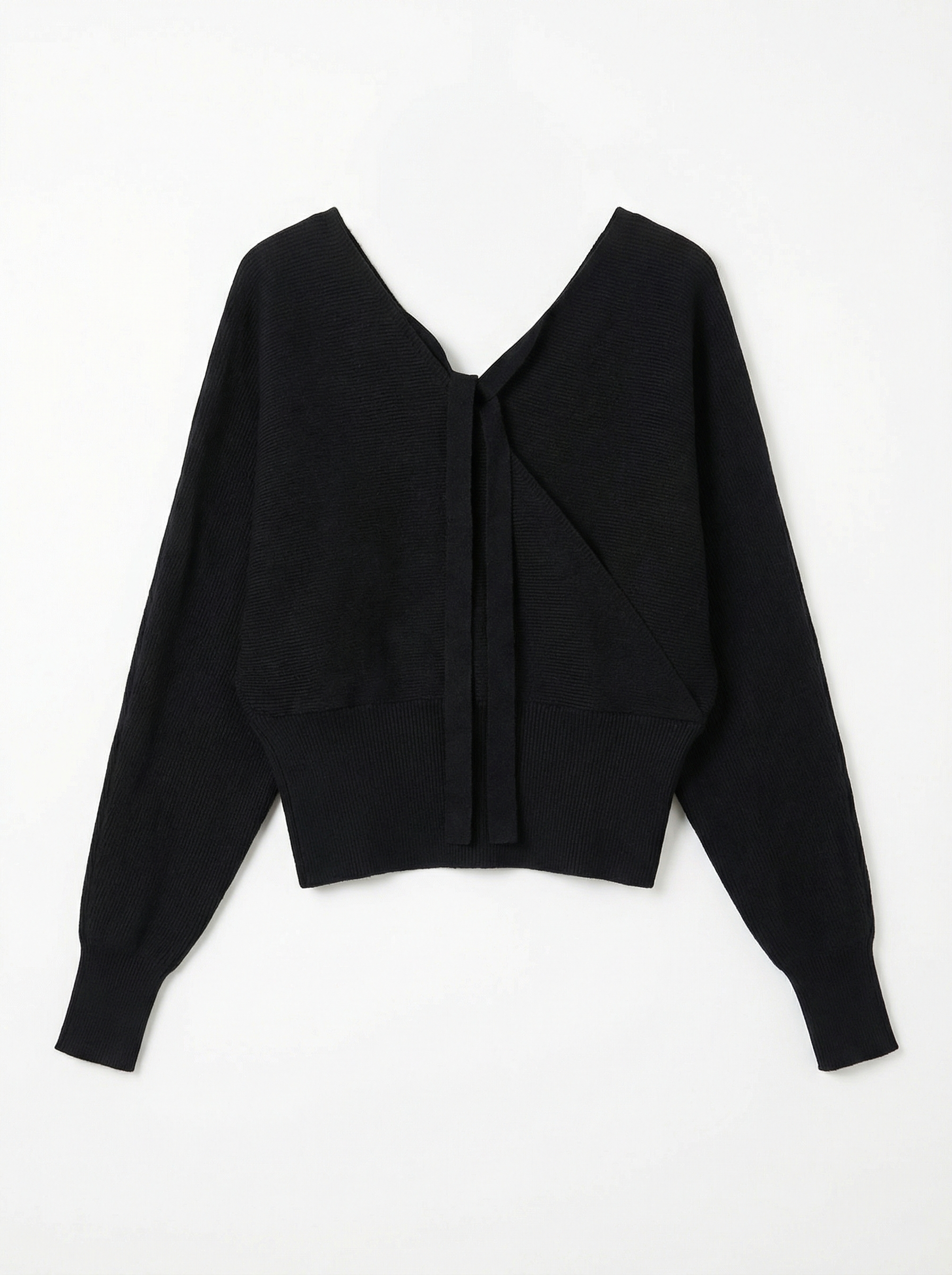 黑色/米白 V 領交叉短版針織毛衣