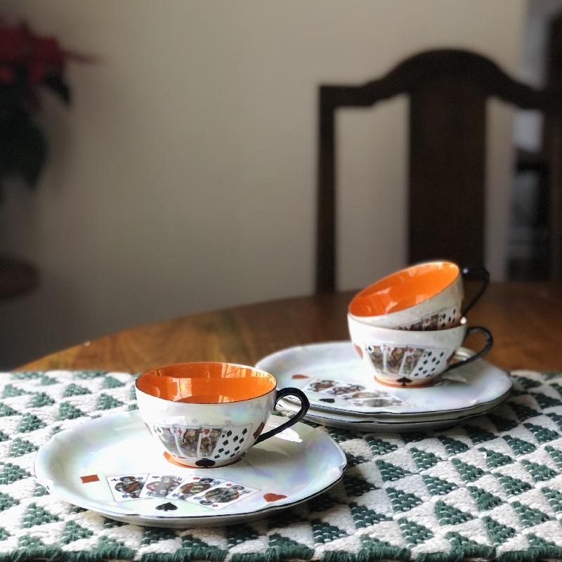 Vintage Made in Germany Pearlized Poker Pattern Tennis Set - 1 Cup + 1 Plate (MT412-1/2)