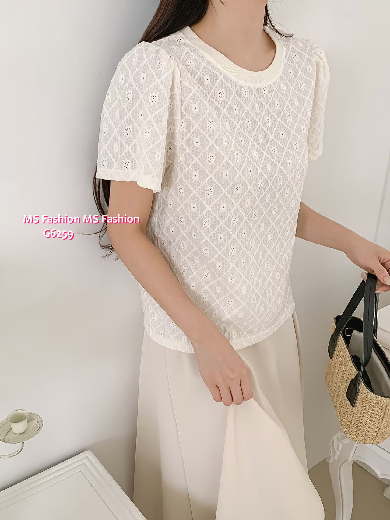 G6259 韓國🇰🇷格紋通花top