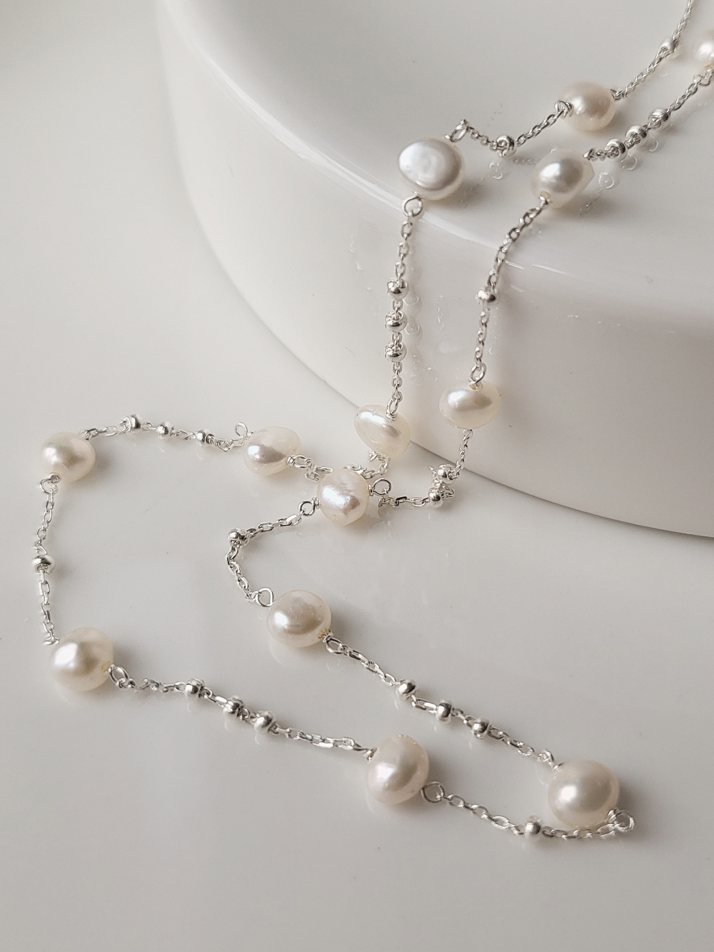 925 Freshwater Pearl Ball Chain Necklace