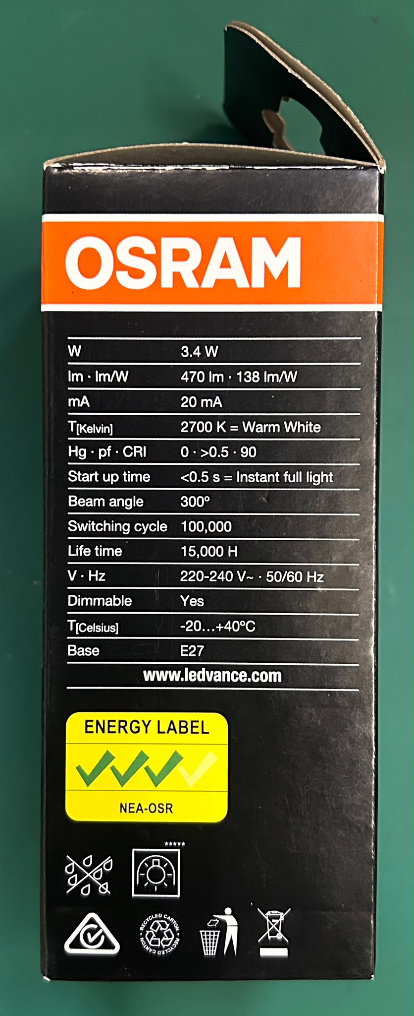 OSRAM LED BULB 3.4W Warm White 2700ke E27 AC68246