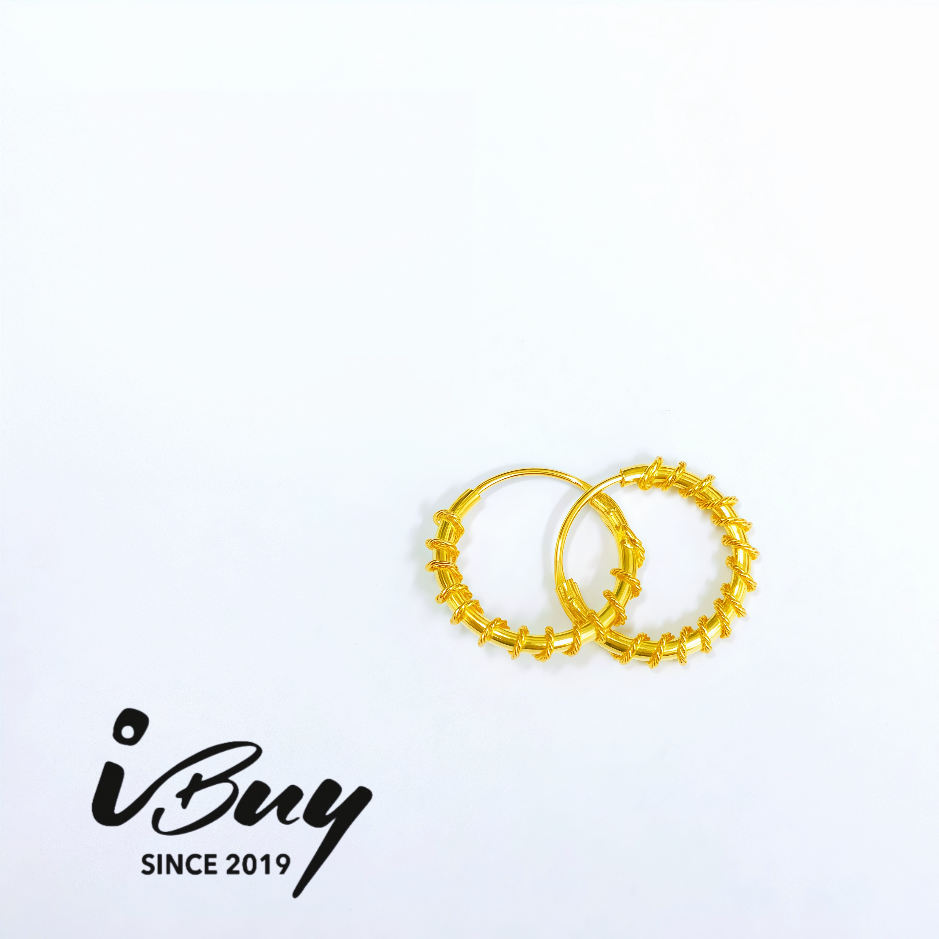 916 GOLD ROPE HOOP EARRING 1.0CM 916 金 麻花绳圈耳环