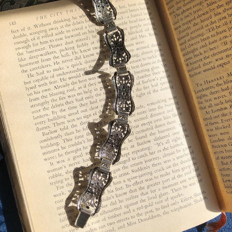 C.a. 1980s Rose Needlepoint Silver Tone Bracelet / Pendant - New Old Stock(MT1139/MT1140)