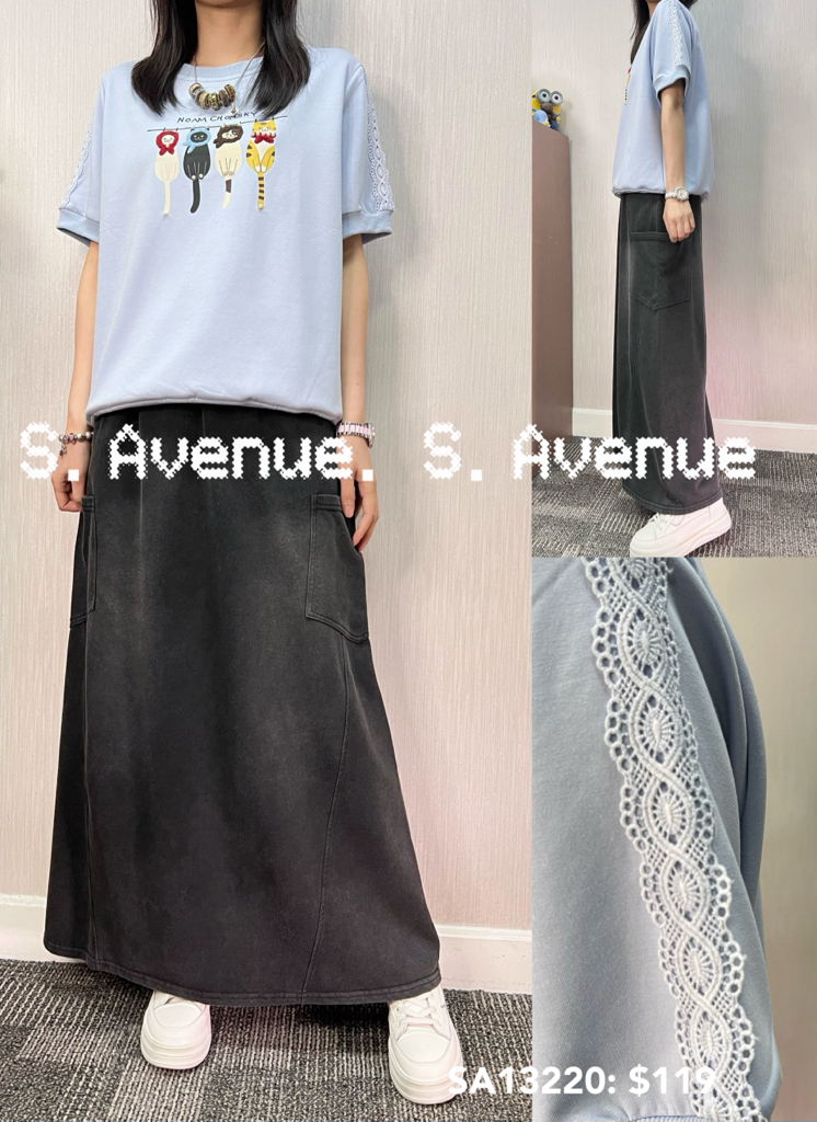 SA13220: 短袖lace袖貓貓tee