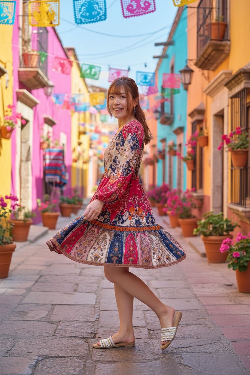 #1495 Colourful V-Neck Rubberband Sleeve Short OP 33" 