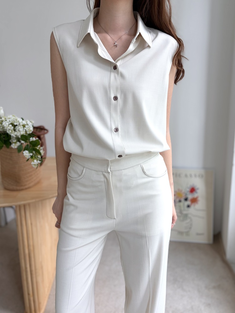 Topstitched Cooling Slacks (Ivory)