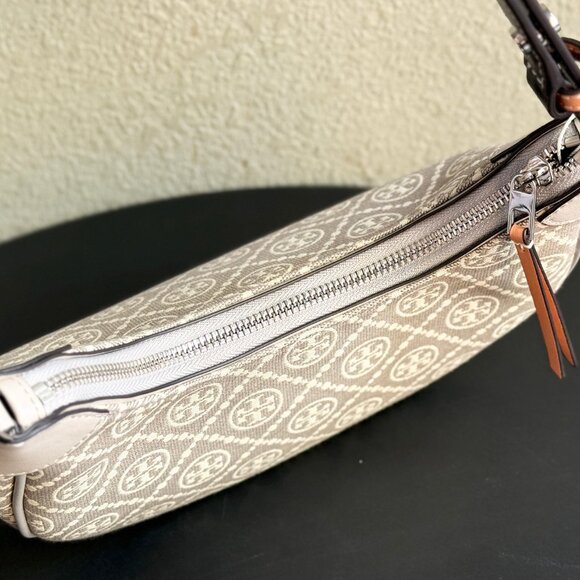 香港現貨-Tory Burch T Monogram Crescent Canvas Shoulder Bag