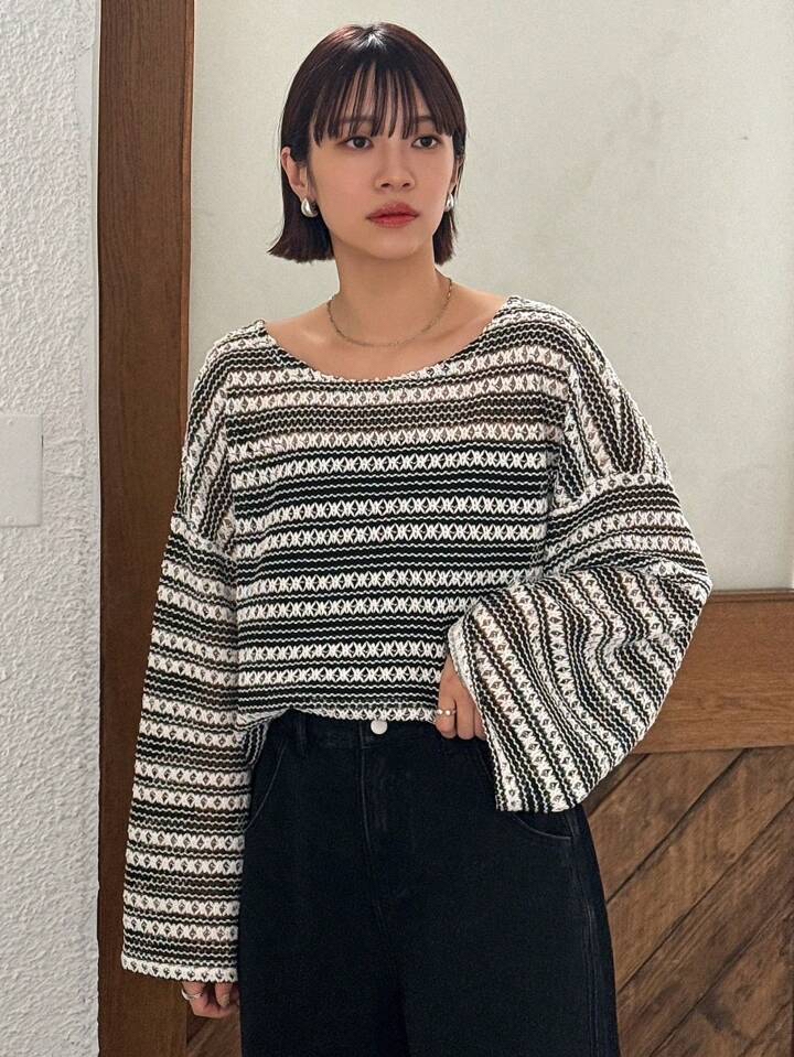 時尚條紋針織上衣