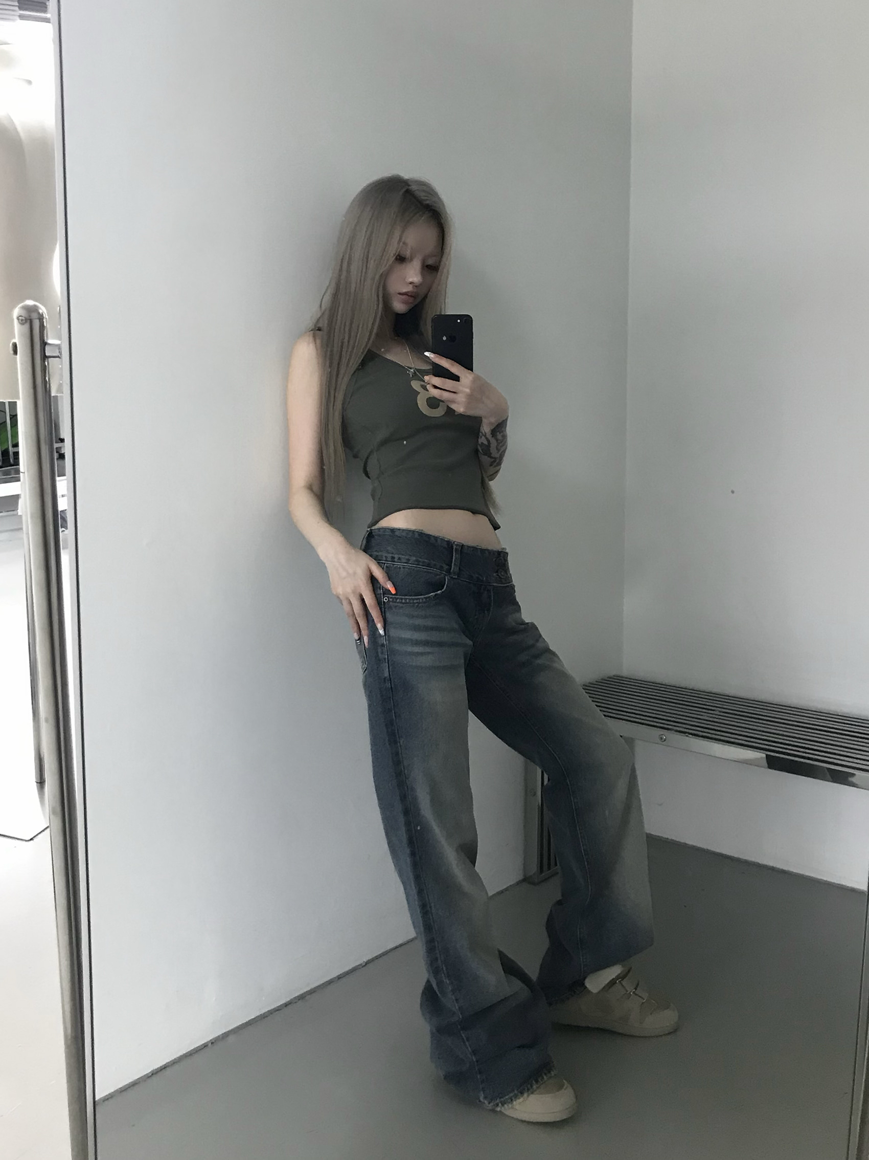 Low-Rise Double-Button Flared Jeans