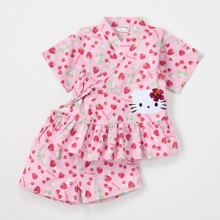 🇯🇵限量預訂 日本直送🇯🇵珠片Hello Kitty滿印荷葉邊純棉甚平上下套裝