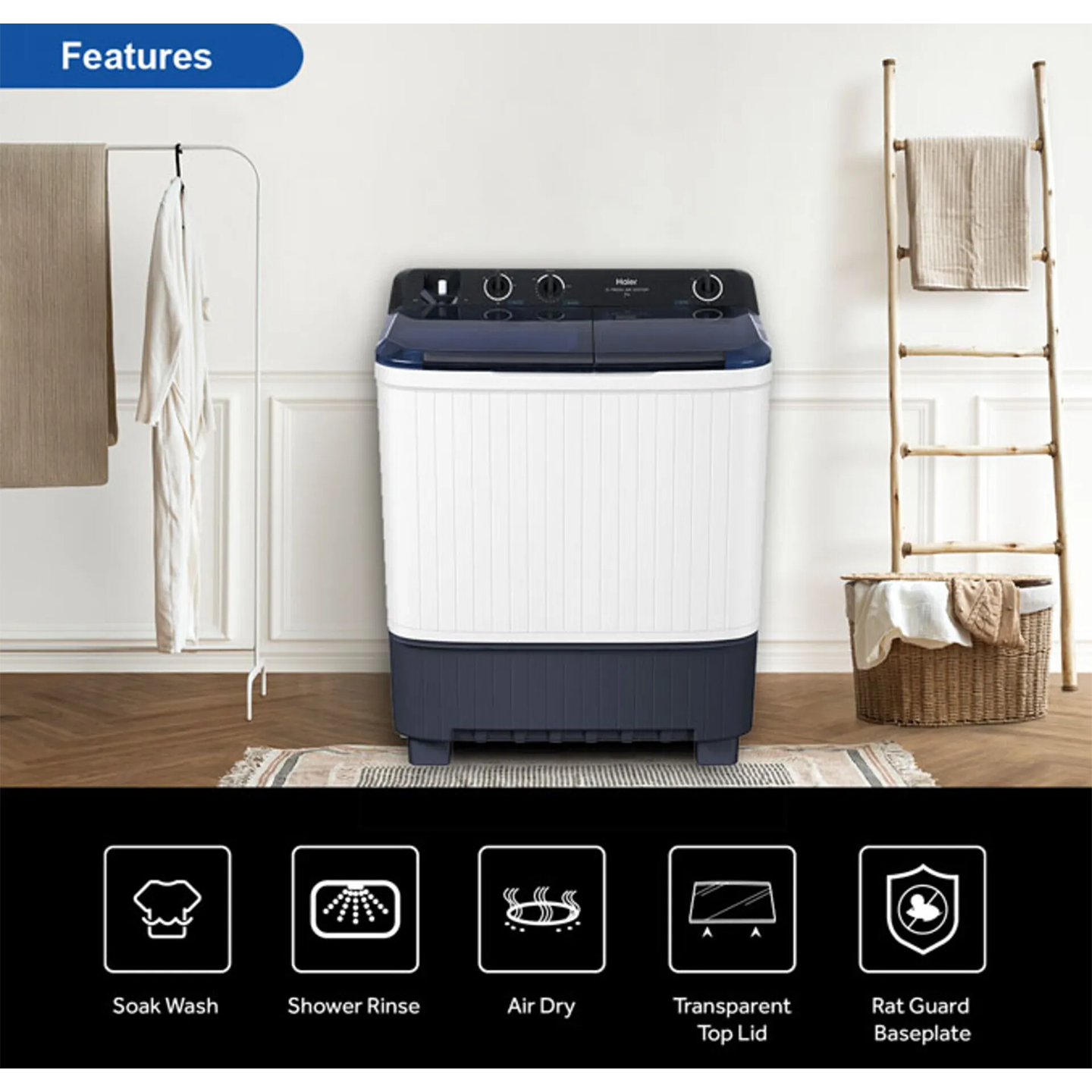 Haier 9kg Twin Tub Semi-Auto Washing Machine (HTW90-M1217)