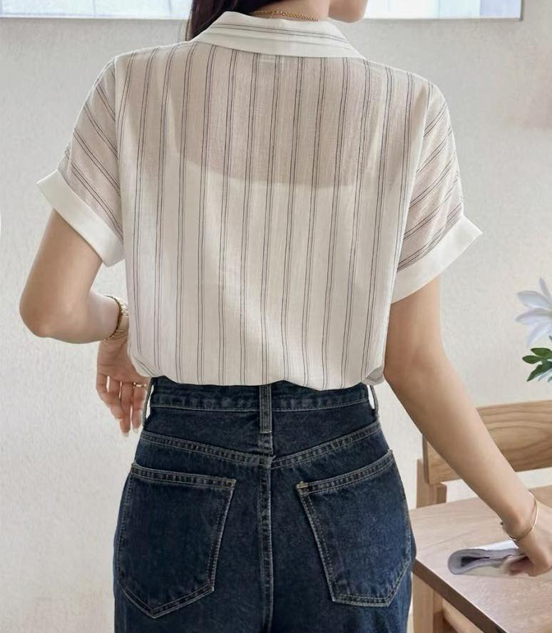 法式復古條紋短袖恤衫 