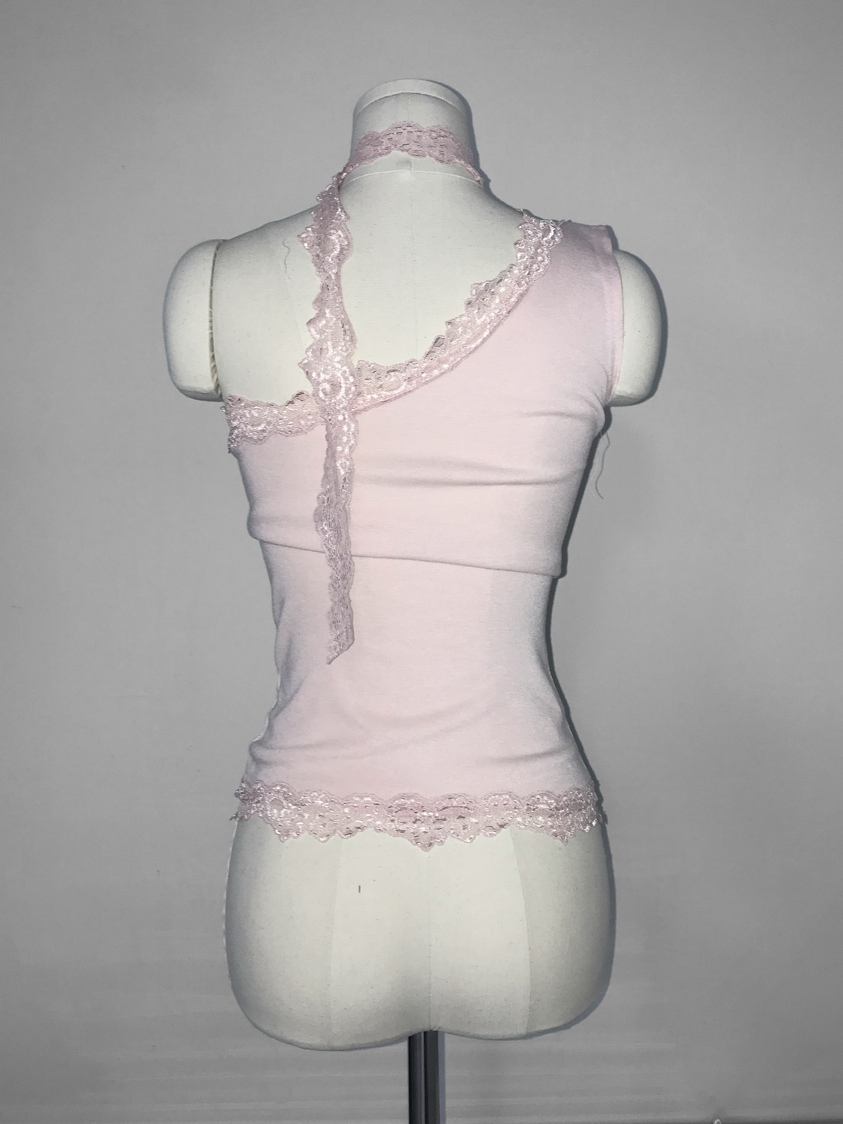 Asymmetrical One-Shoulder Lace Trim Top with Scarf