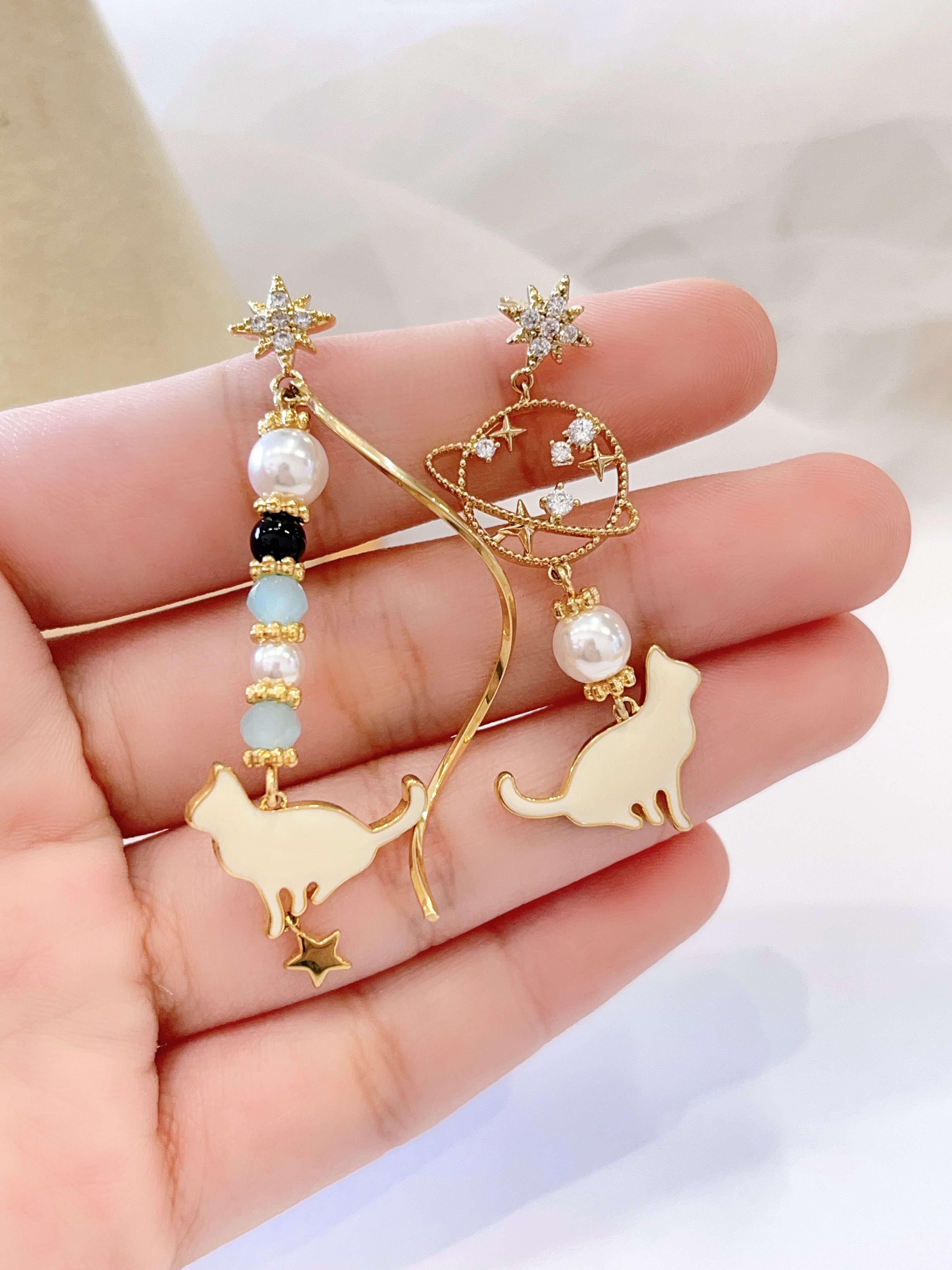 不规则小猫长款耳环