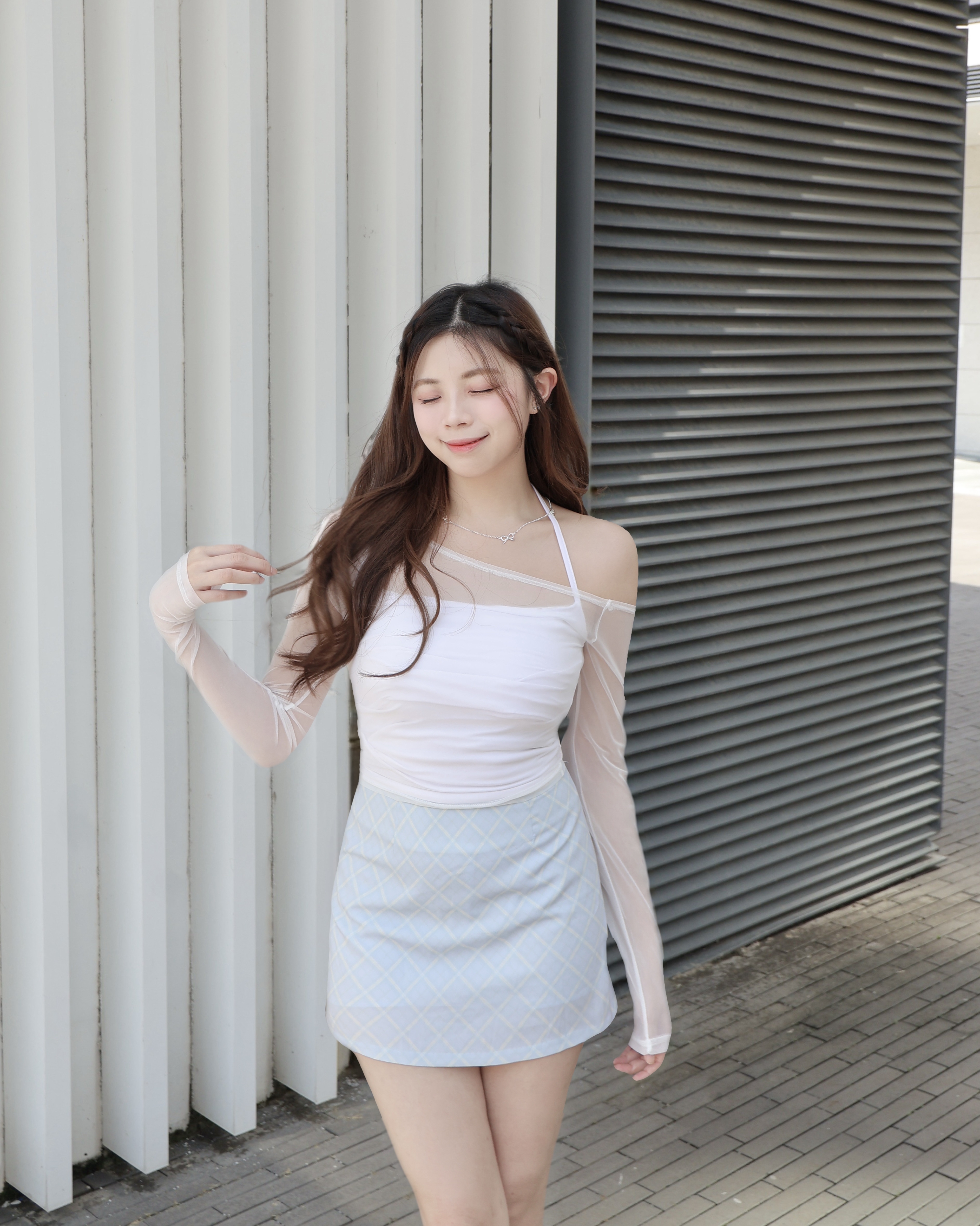 【  🫧超美！春夏Pastel配色☘️♡ | 轉薄滑捋捋～中高腰斜紋格仔裙🤍 】 Spring Love Checked Skirt(兩色入)