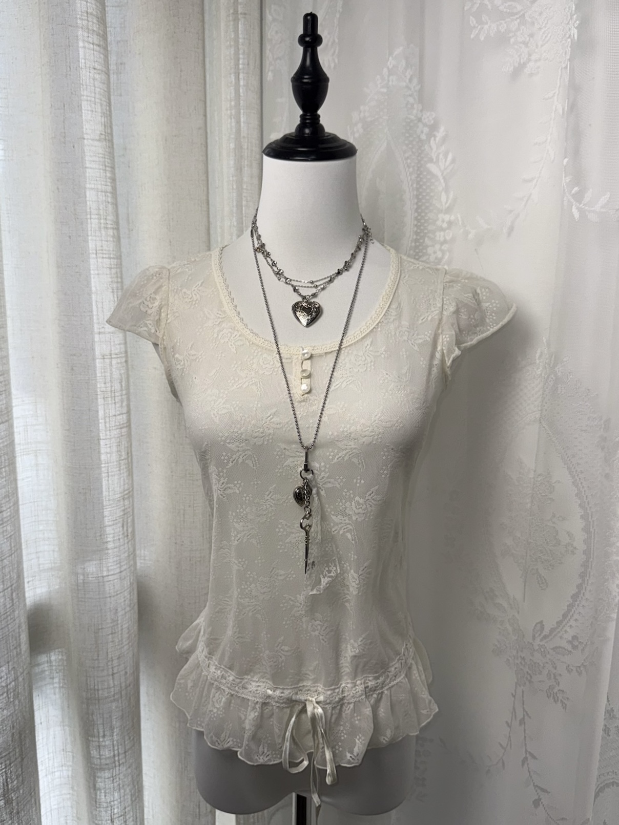 Jacquard Lace Scoop-Neck Blouse