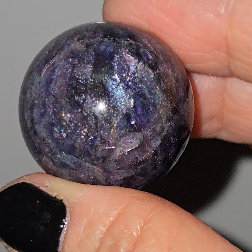 Blood iolite sphere with star flash asterism, rainbows - IL7