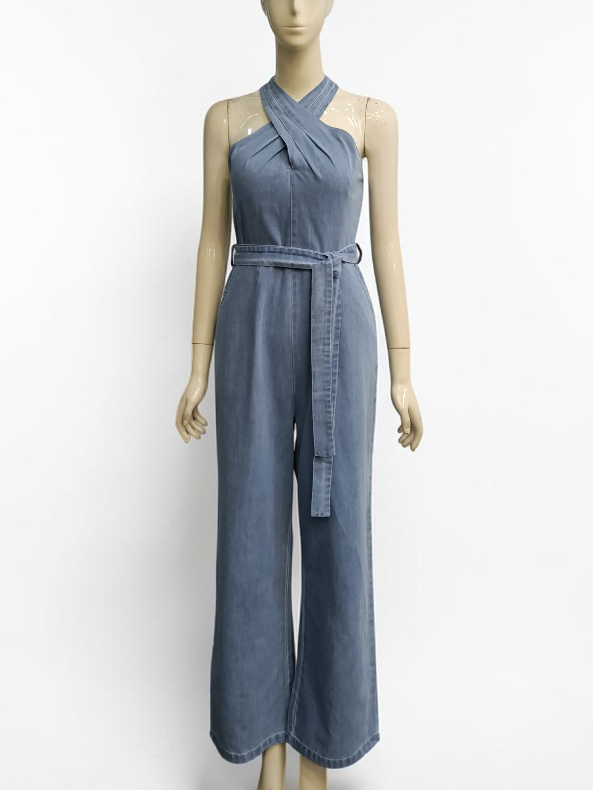 Denim Halter Jumpsuit M184