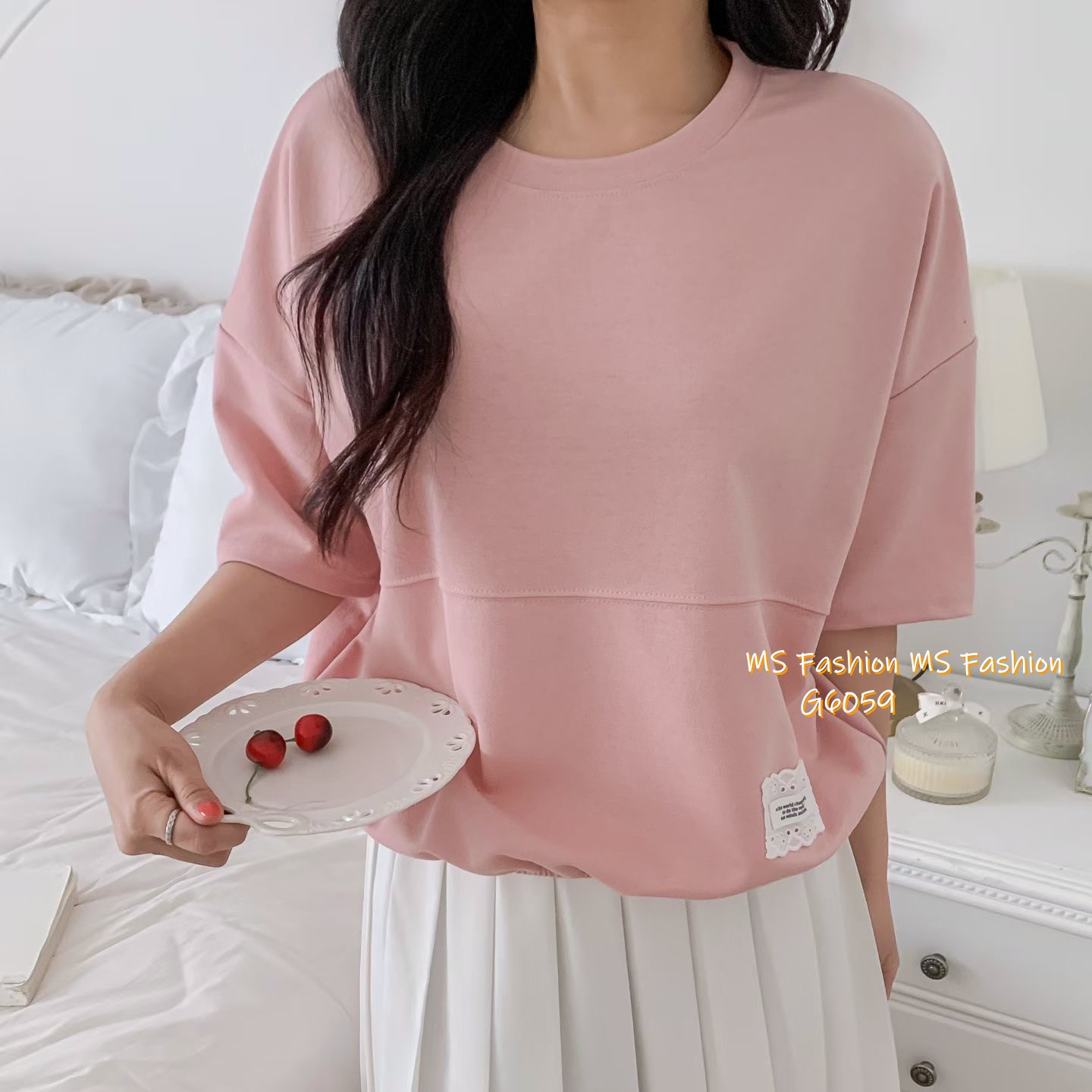 G6059 韓國🇰🇷淨色通花章仔top