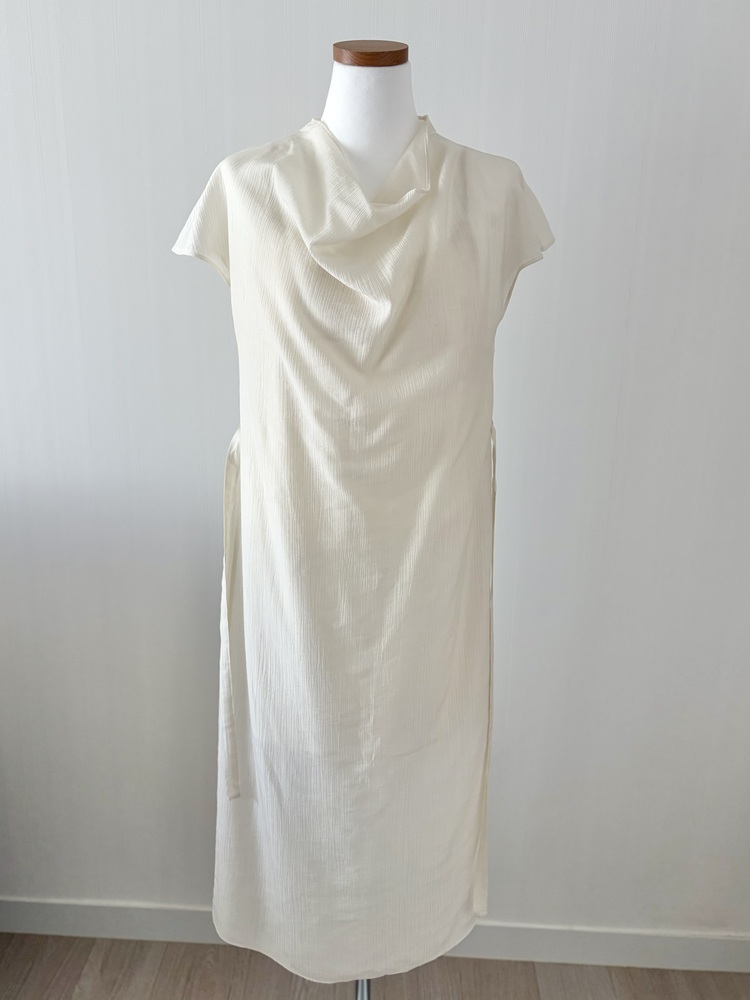Draped Neck Dress with Inner Slip (Cream)