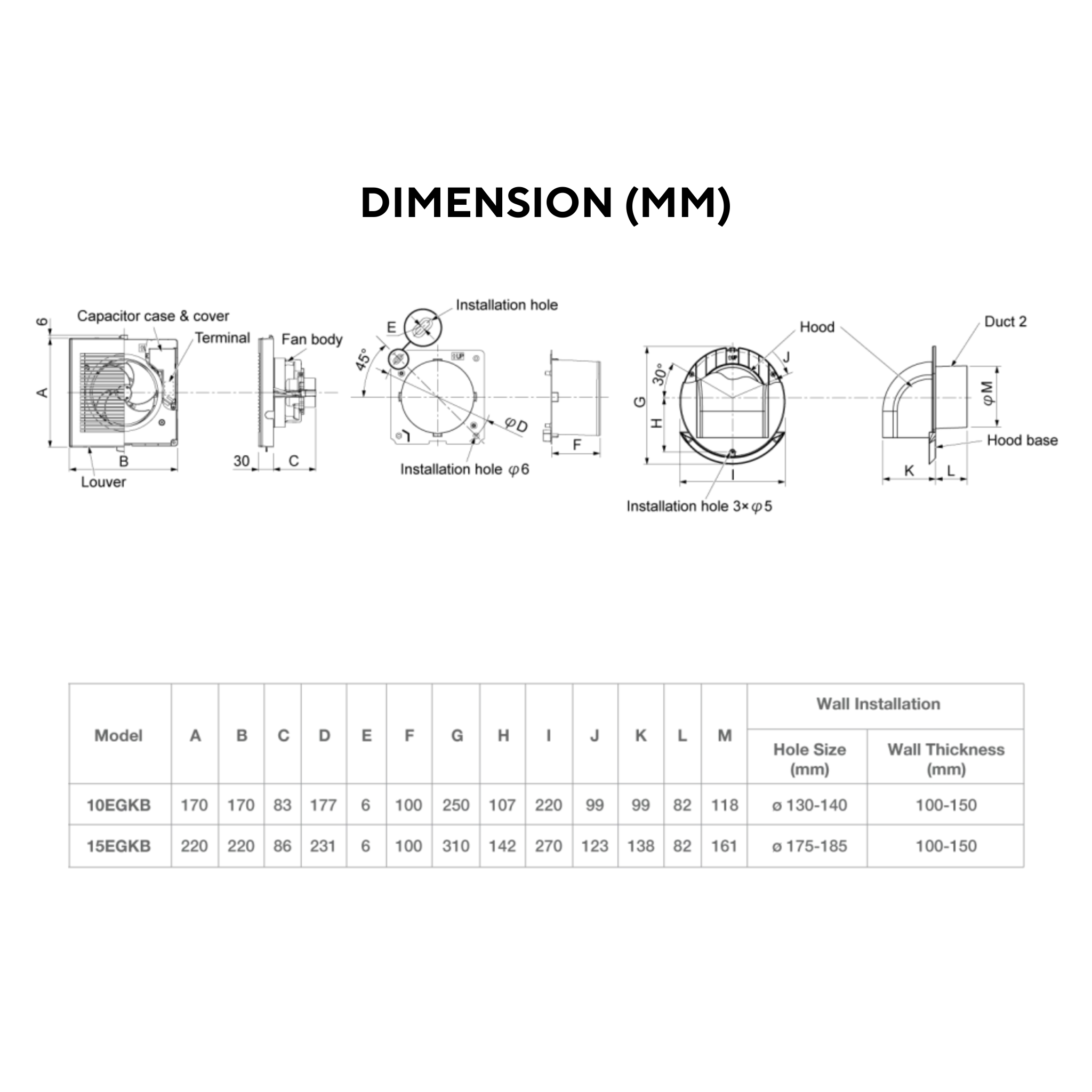KDK 6" Bathroom Wall Ventilating Fan (15EGKB)