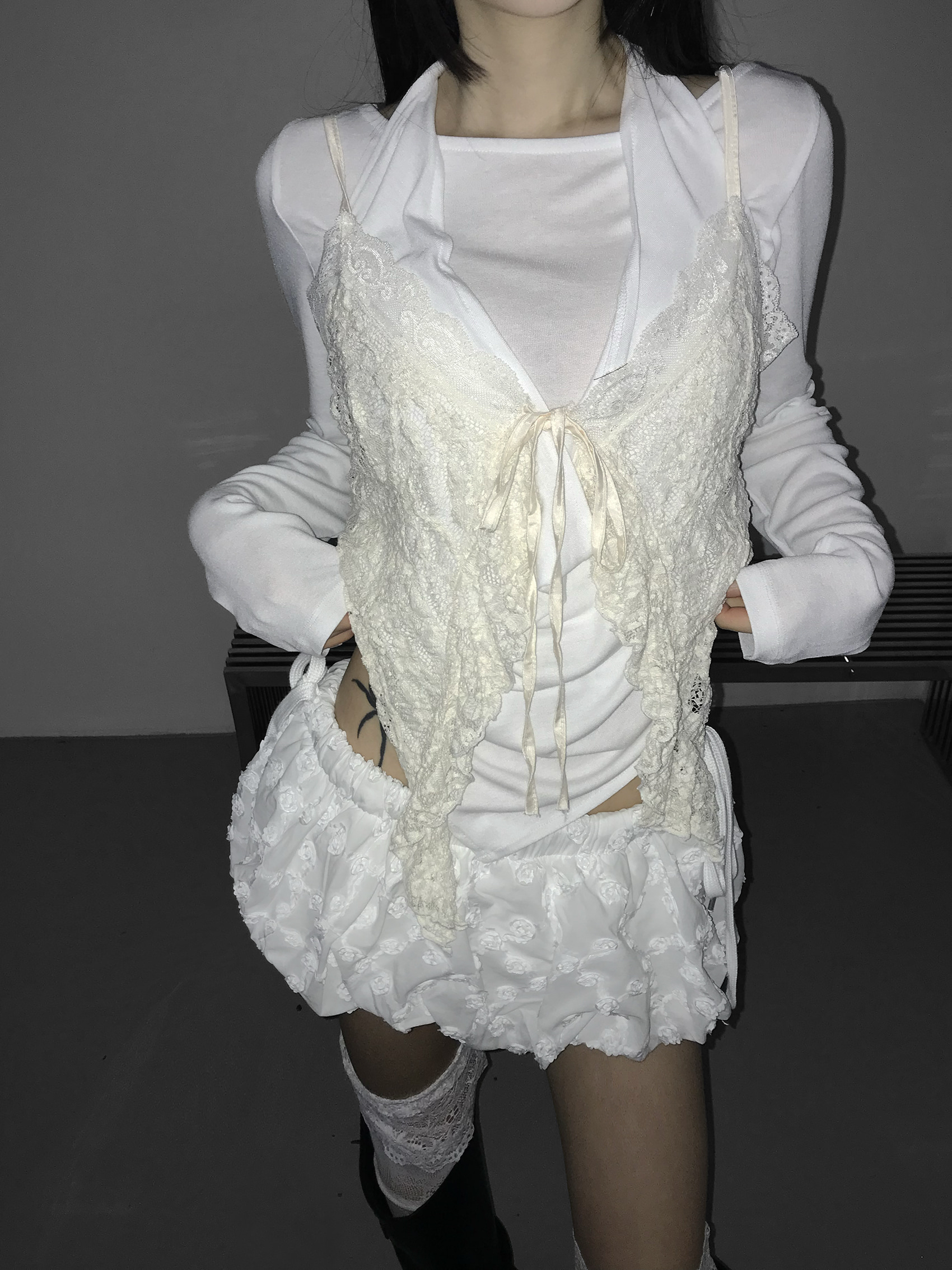 Sheer Lace Ruffled Cami