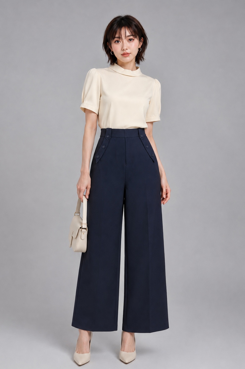 210610 High-Waisted Button Detail Wide-Leg Pants