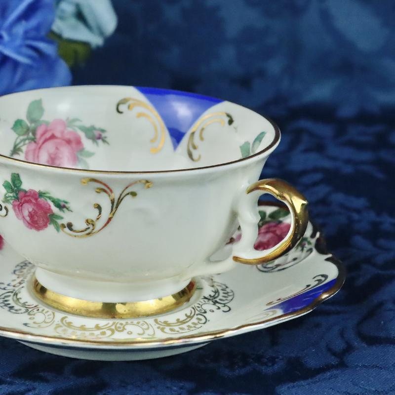 1946-1949 Winterling Germany US Zone Garden Rose and Blue Accented High Raised Pattern Tea Set Duo (MT1681)