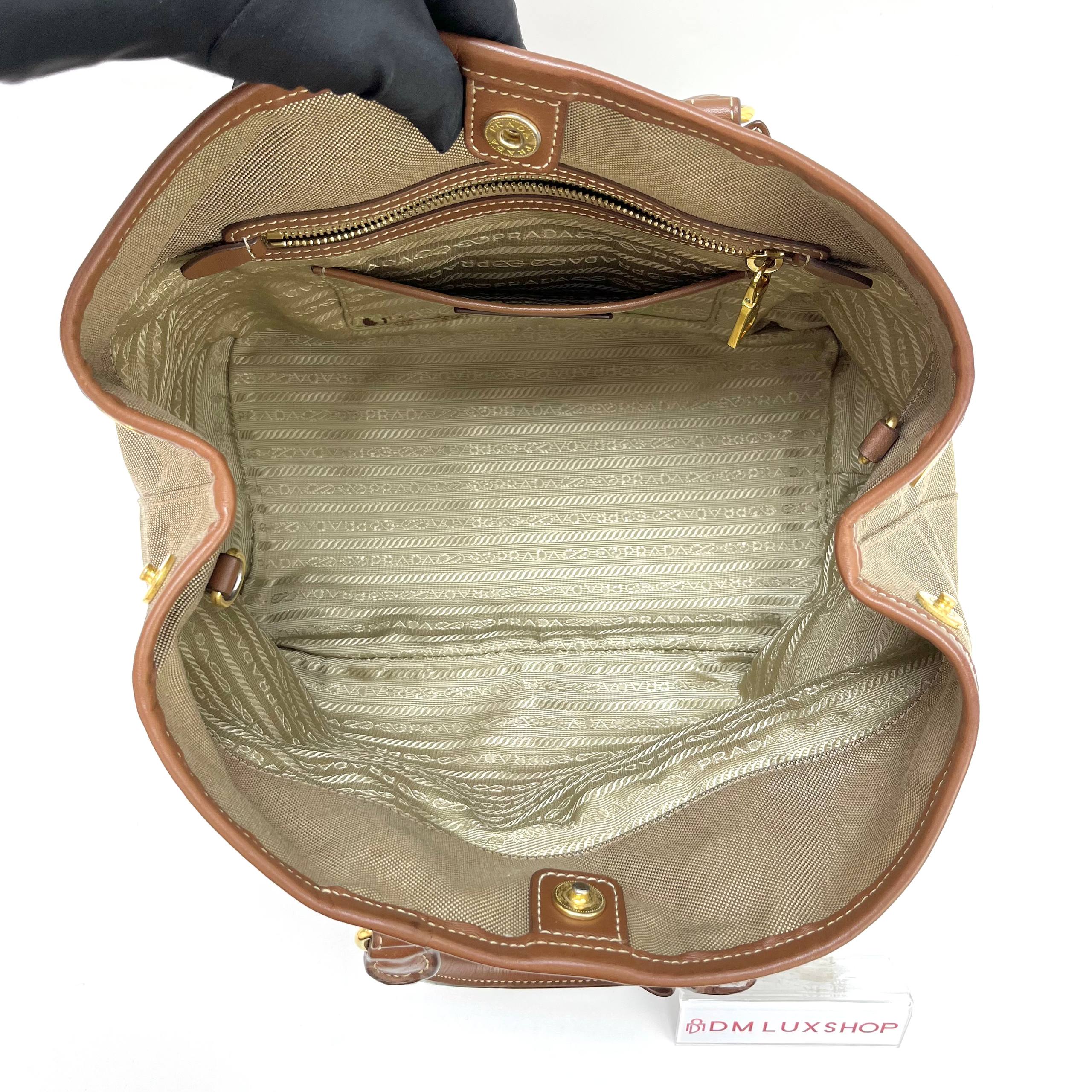 Prada Brown Logo Jacquard Bow Tote Bag GHW