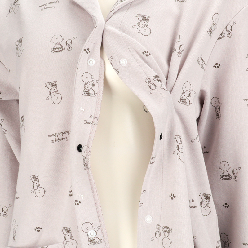 🇯🇵預訂 日本直送🇯🇵Snoopy史努比滿印米灰色孕婦哺乳長袖家居服套裝