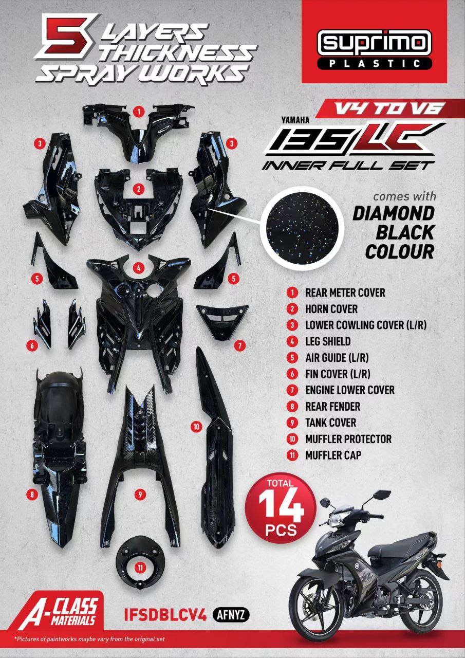 Inner Set LC135 V2 V3 V4 ~ V7 Hitam Kilat / Diamond 