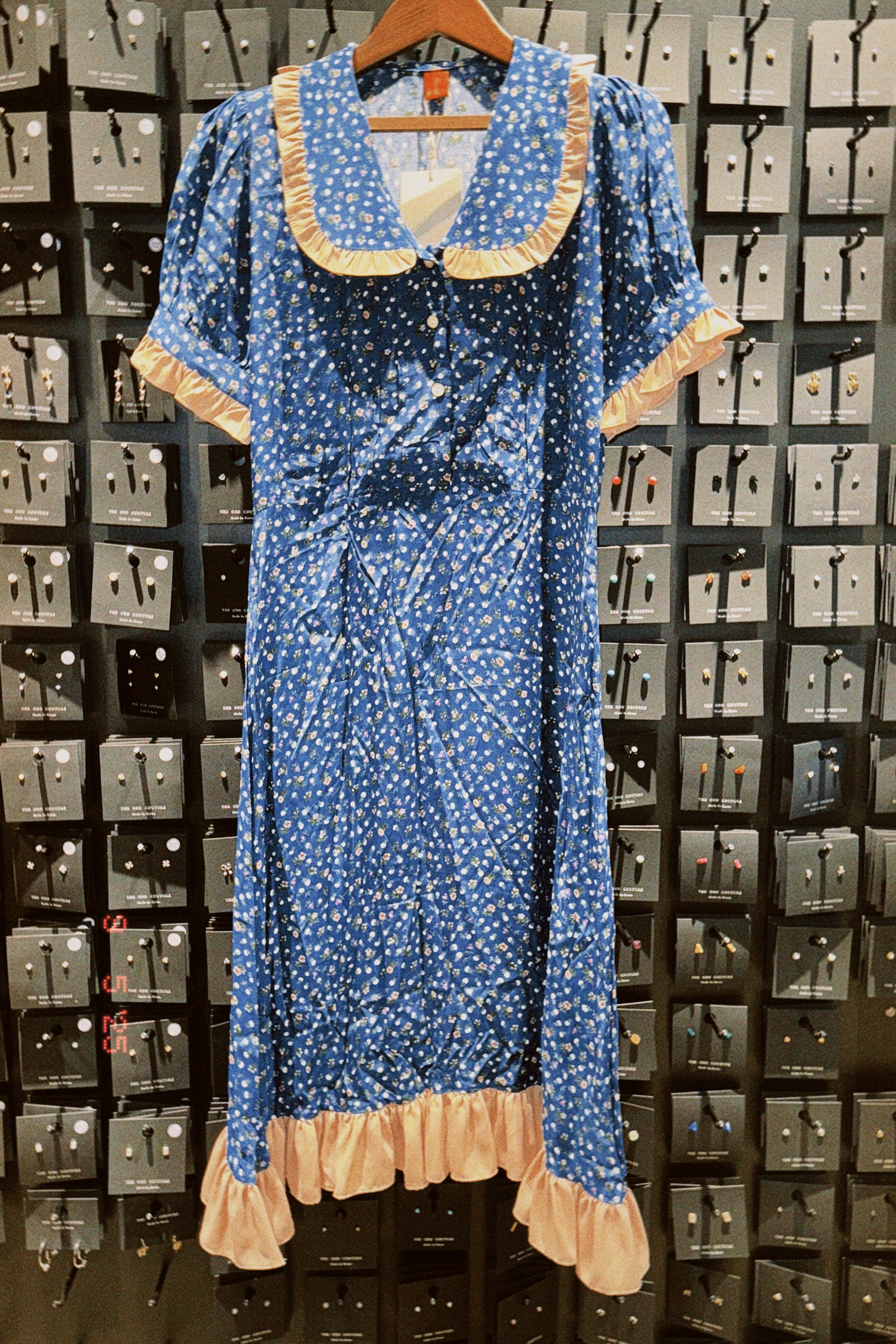 Korea Dress - Vintage Style Small Blue Flower Dress