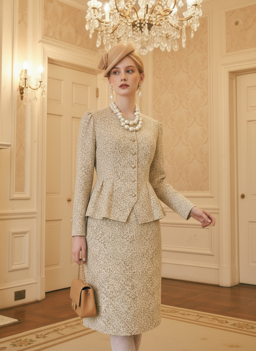 日本製碎花裙邊珍珠古董鈕扣公主連身裙收藏