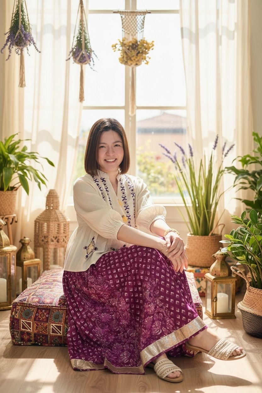 1972 Purple with Golden Edge 12-Cloth Patchwork Skirt 39"