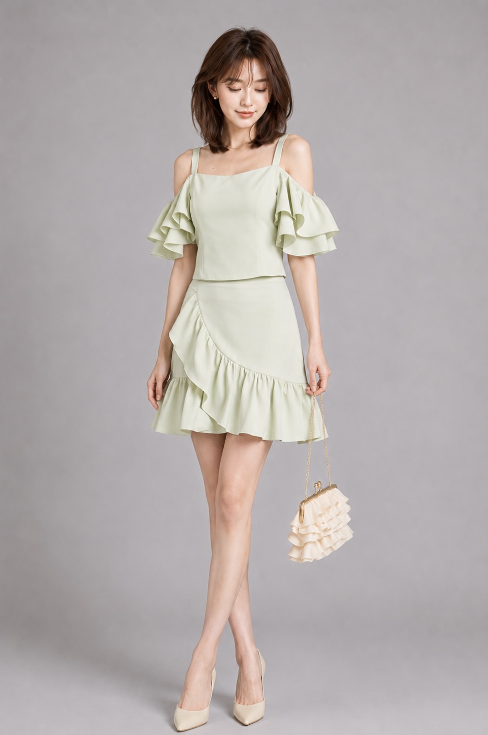 580261 Ruffle Wrap Mini Skirt
