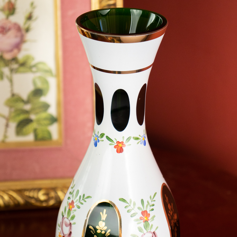 Mid-Century Bohemian Cased Enamel Emerald Green Kunstglas/Art Glass Vase with Sticker Label(GE002)