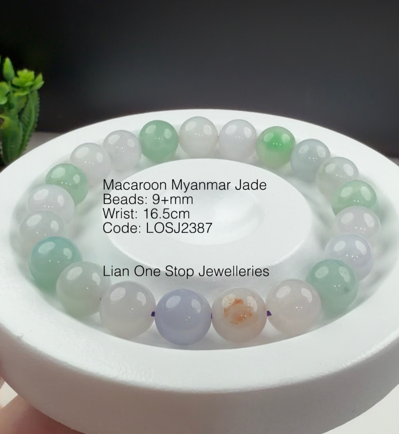 Code: LOSJ2387 Macaroon Myanmar Jade 9+mm